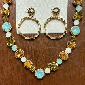 Elegant Gold and Blue Gemstone Necklace and Earring Set